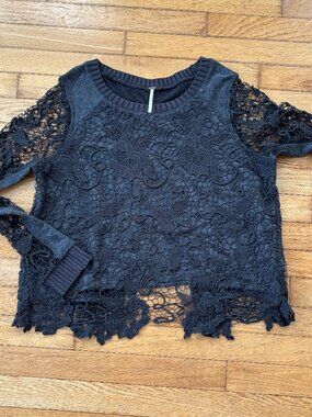 Free People crochet lace pullover, with a relaxed split-back
